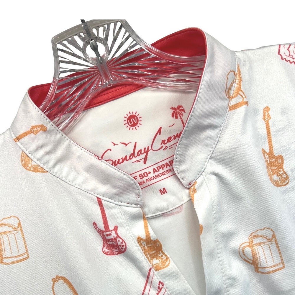 Sunday Crew Womens Sausage Fest UPF 50+ Polo T-Shirt White EX851913 Medium NWT